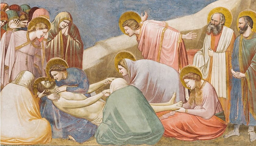 Recorte do afresco "Lamentação" (1305), de Giotto di Bondone (1267 - 1337).