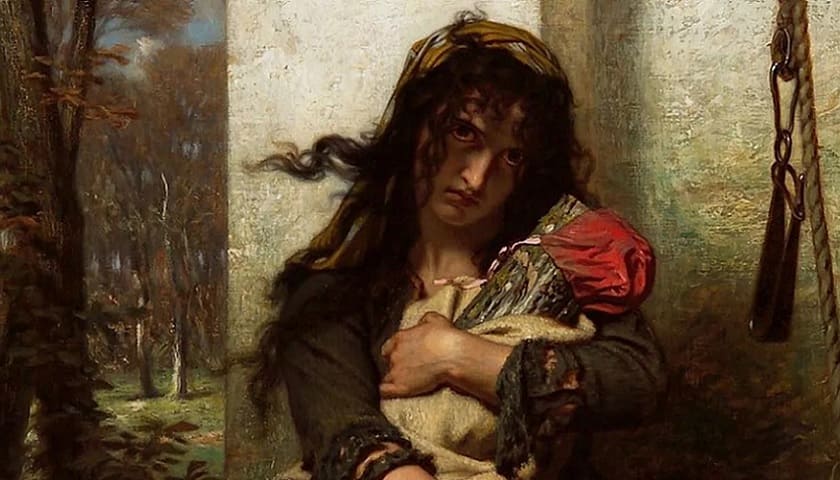 Obra: "The Lunatic" (1871), de Hugues Merle (1822–1881).