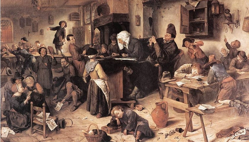 Recorte da obra: "The Village School" (aprox. 1670), de Jan Steen (1625/1626–1679).