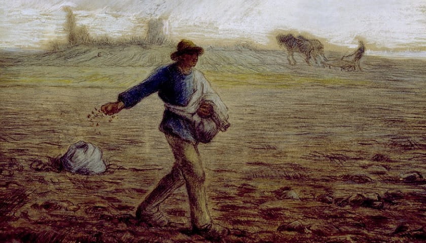 Recorte da obra: "O Semeador" ((1850), de Jean-François Millet (1814-1875).
