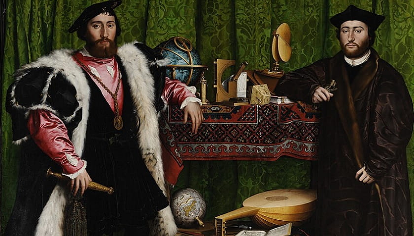 Recorte da obra: "Os embaixadores" (1533), de Hans Holbein (1497-1543), o Jovem.
