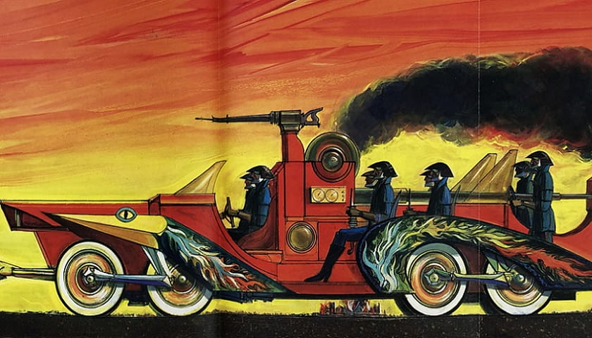 A imagem de capa é um recorte de uma página da edição ilustrada de Fahrenheit 451, por Joseph Mugnaini.
