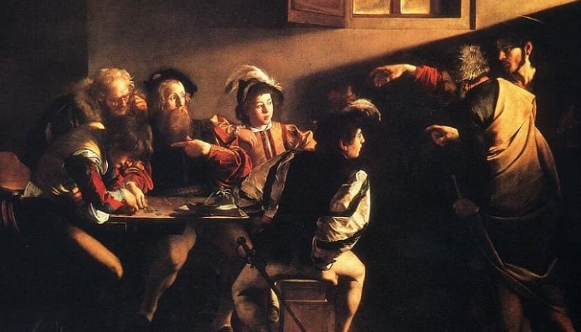 Recorte da obra: "A vocação de São Mateus" (1599-1600), de Caravaggio (1571-1610).