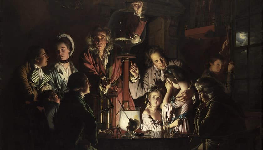 Recorte da obra: "An Experiment on a Bird in an Air Pump" (1768), de Joseph Wright (1734–1797).