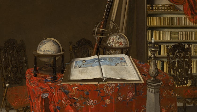 Recorte da obra: "Corner of a Library" (1711), de Jan van der Heyden (1637-1712).