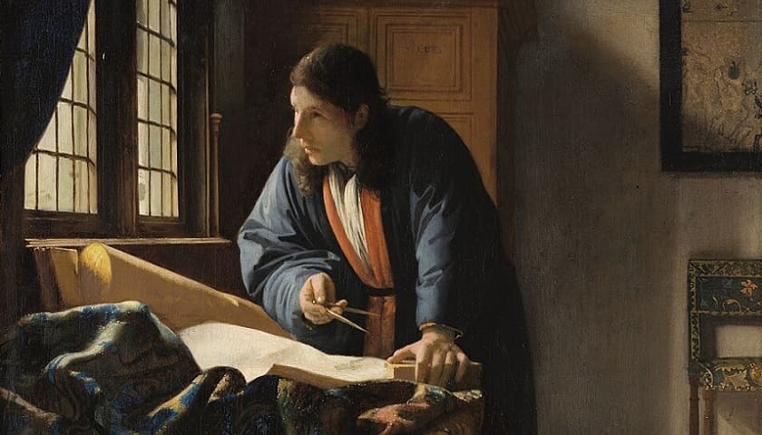 Recorte da obra: "O Geógrafo" (c. 1668–1669), de Johannes Vermeer (1632-1675).