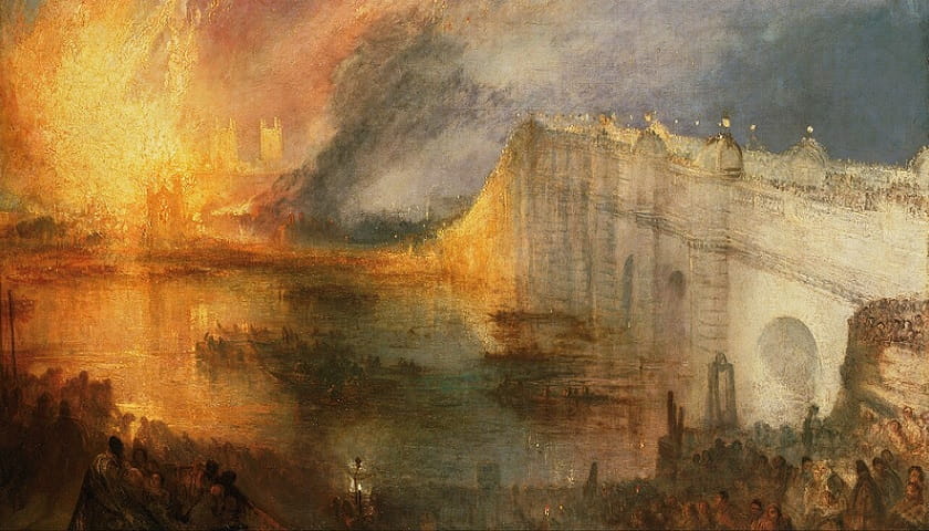 Recorte da obra: "The Burning of the Houses of Lords and Commons" (1834), de J. M. W. Turner (1775-1851).