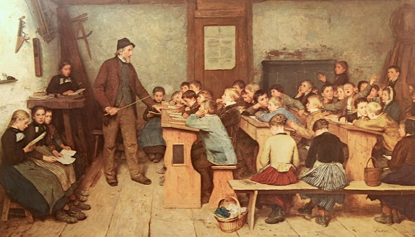 Recorte da obra: "The Village School" (1896), de Albert Anker (1831-1910).