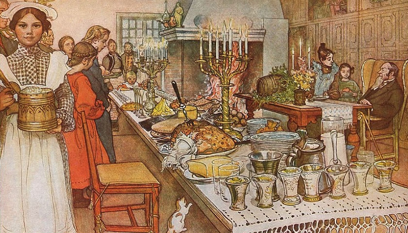 Recorte da obra "Christmas Eve" (1904–1905), aquarela sobre papel, de Carl Larsson (1853–1919).