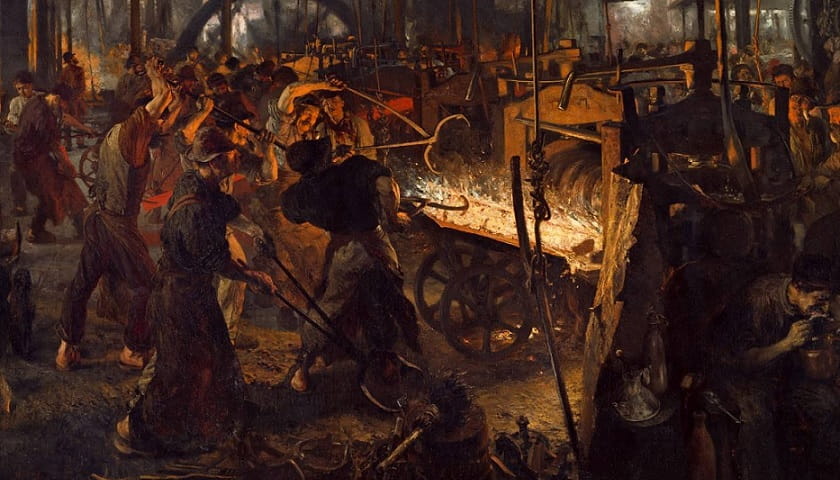 Recorte da obra: "The Iron Rolling Mill" (1875), de Adolph Menzel (1815–1905).