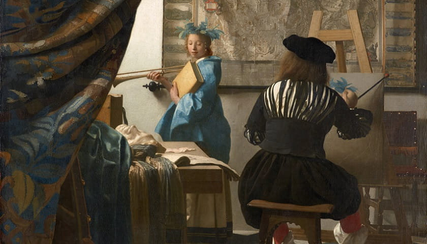 Recorte da Obra: "A Arte da Pintura" (c. 1666–1668), de Johannes Vermeer (1632-1675).