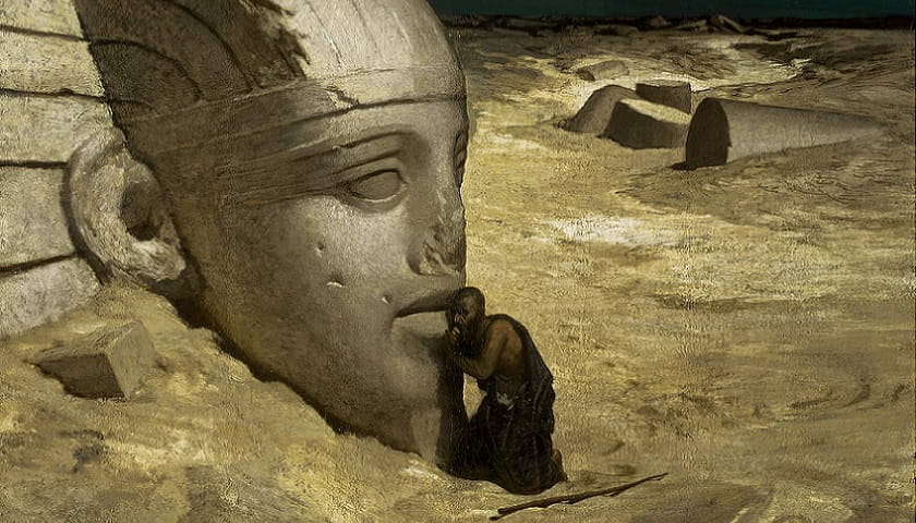 Recorte da obra: "The Questioner of the Sphinx" (1863), de Elihu Vedder (1836–1923).