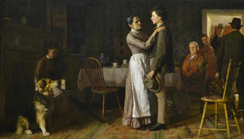 Recorte da obra: "Breaking Home Ties" (1890), de Thomas Hovenden (1840–1895).