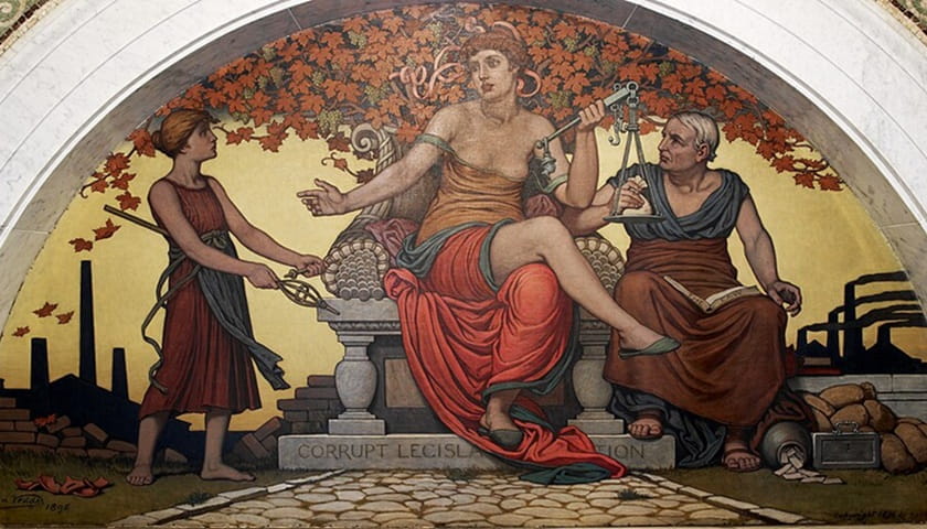 Recorte da obra: "Corrupt Legislation" (1896), de Elihu Vedder (1836–1923).