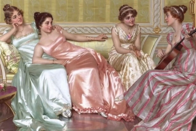 Recorte da obra: "La Soirée" (1900), de Vittorio Reggianini (1858-1939).