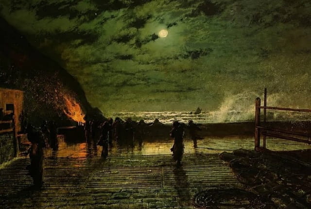 Recorte da obra: "The Harbour Flare" (1879 ), de John Atkinson Grimshaw (1836-1893).