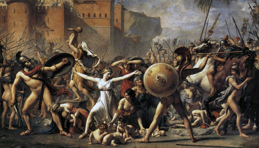 Recorte da obra: "The Intervention of the Sabine Women" (1799 ), de Jacques-Louis David (1748–1825).
