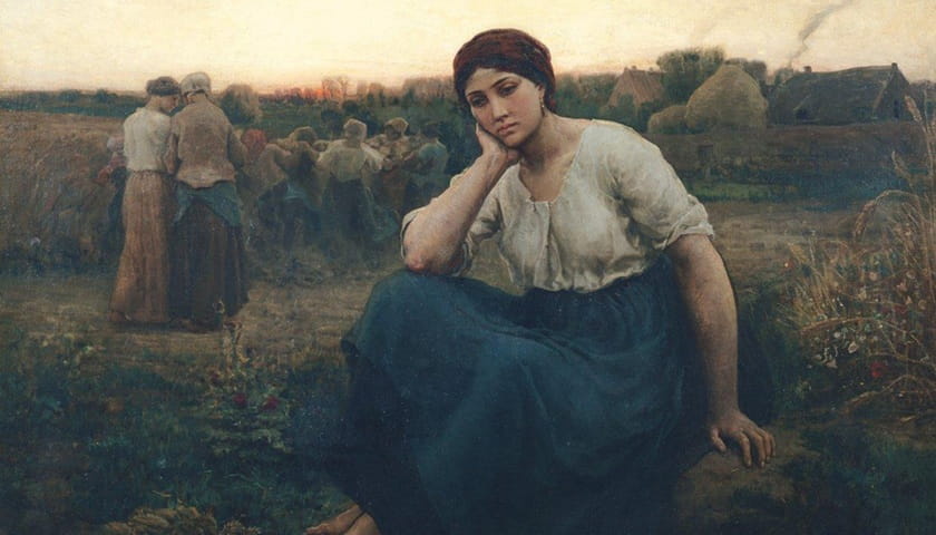 Recorte da obra: "Evening" (1860), de Jules Breton (1827–1906).