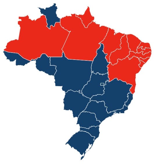 Mapa do Brasil representando o resultado das Eleições de 2026 para Presidente por Estado.